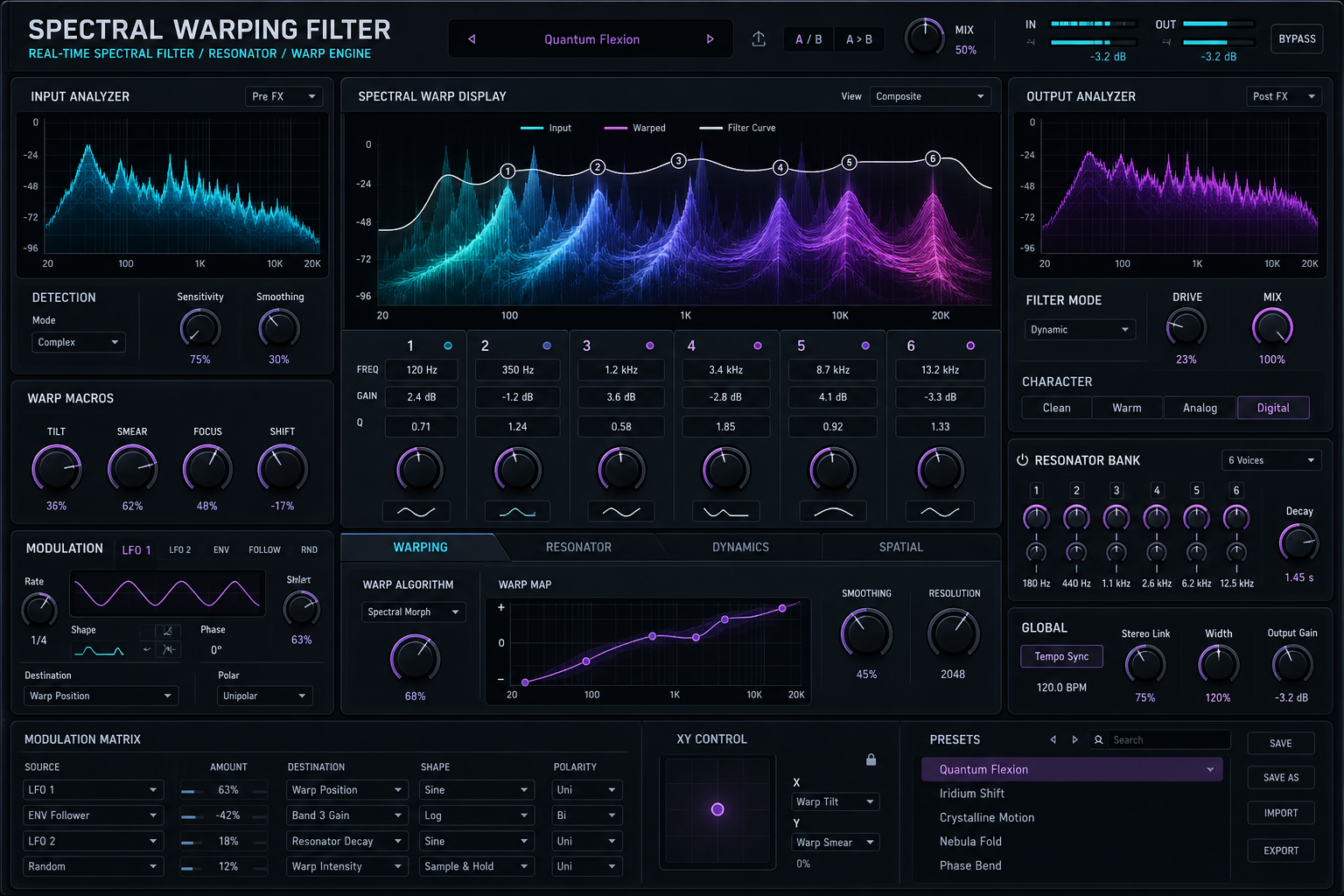 Spectral filter and warp controls