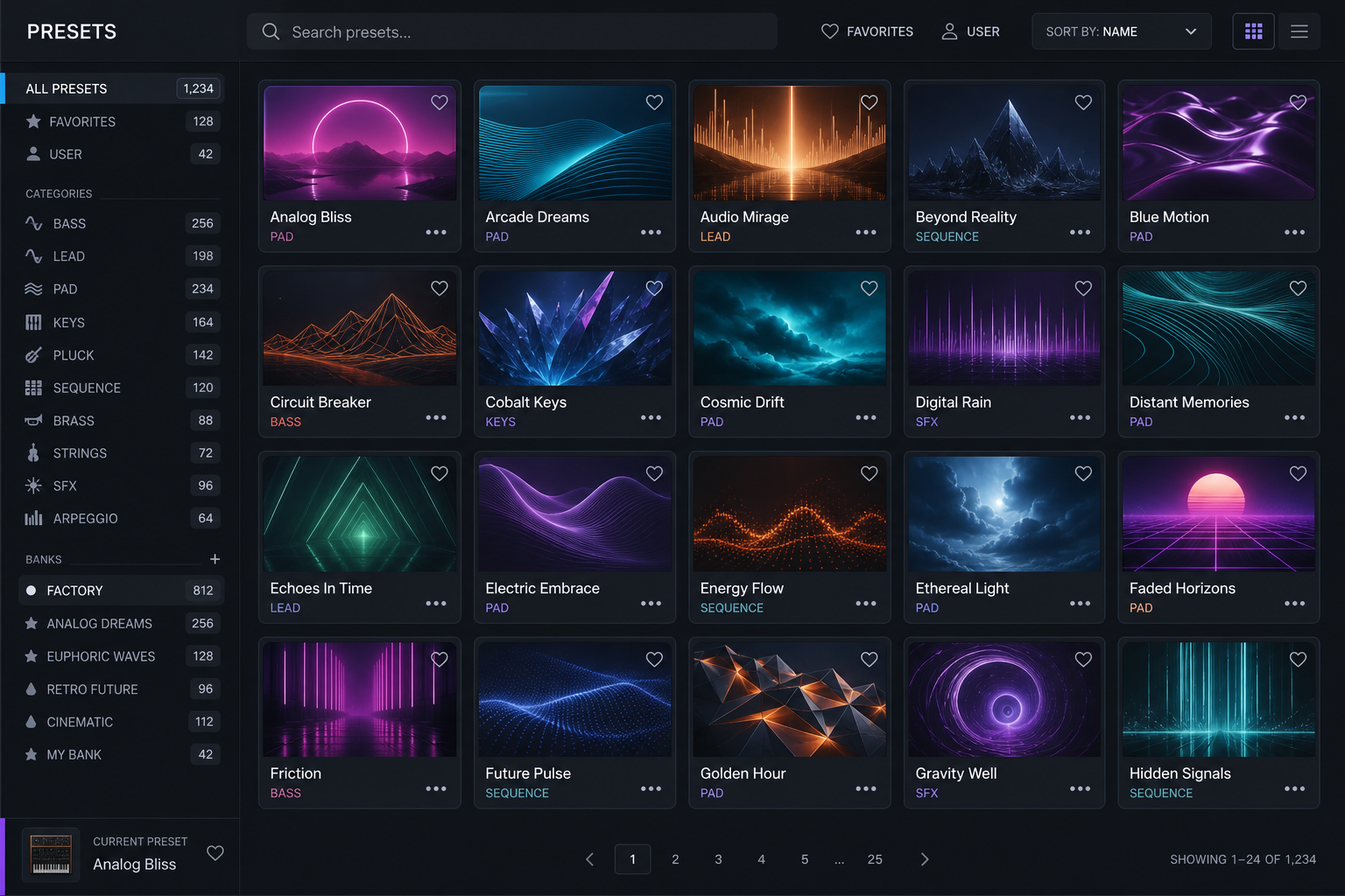 Preset browser grid