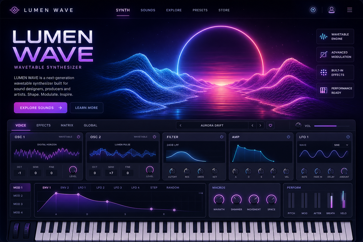 LUMEN WAVE wavetable synthesizer interface
